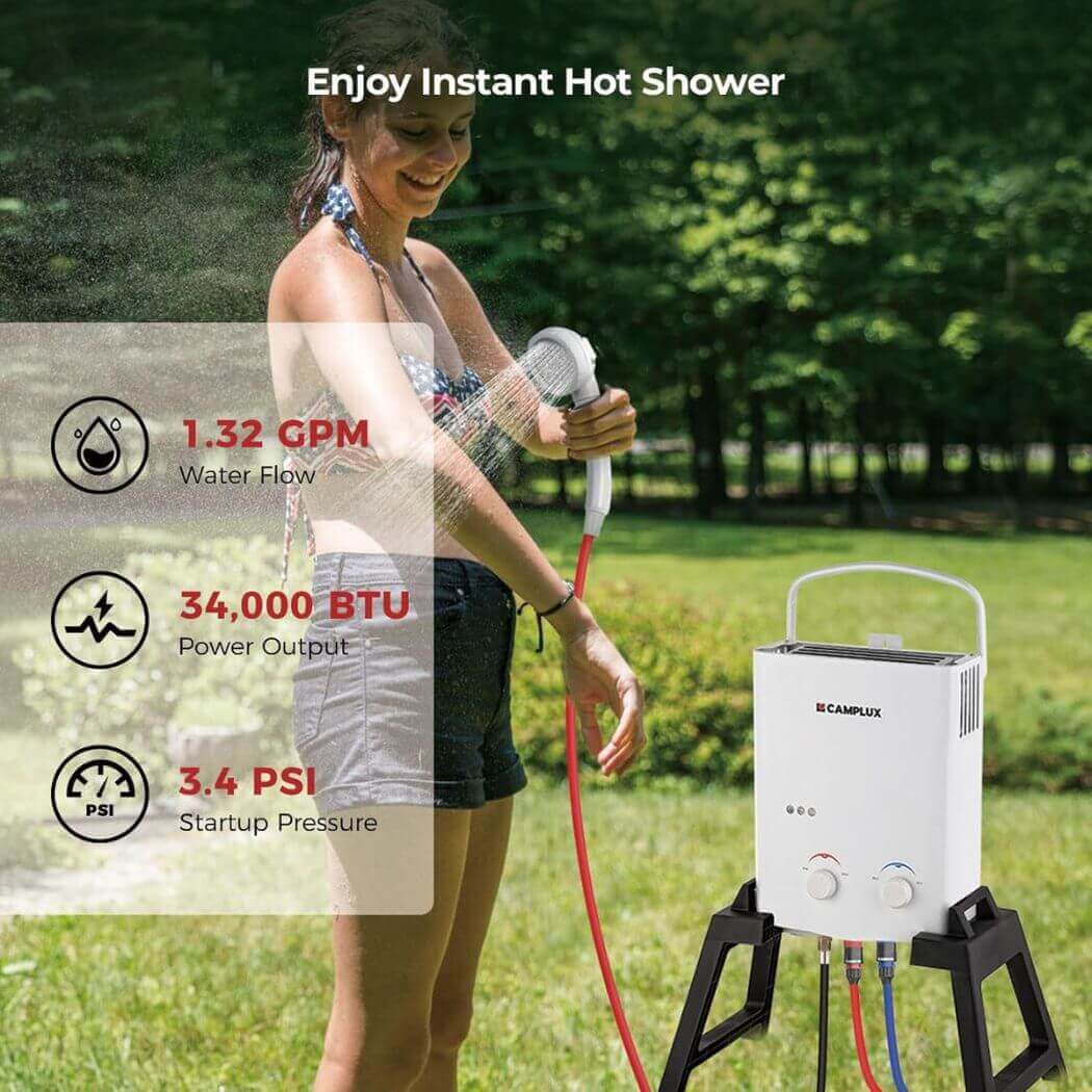 Camplux AY132MAX Portable Propane Water Heater, Pump Stand Kit