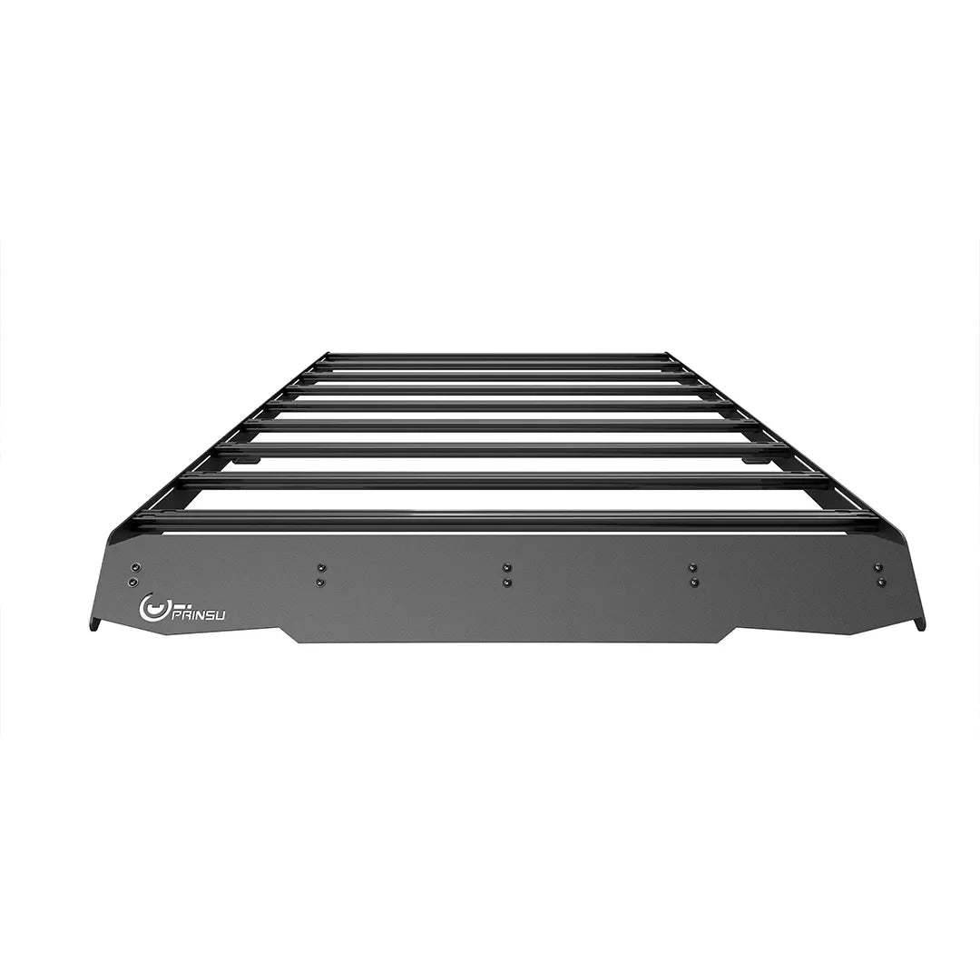 Black roof rack for overlanding and adventure vehicles with side mounting panels