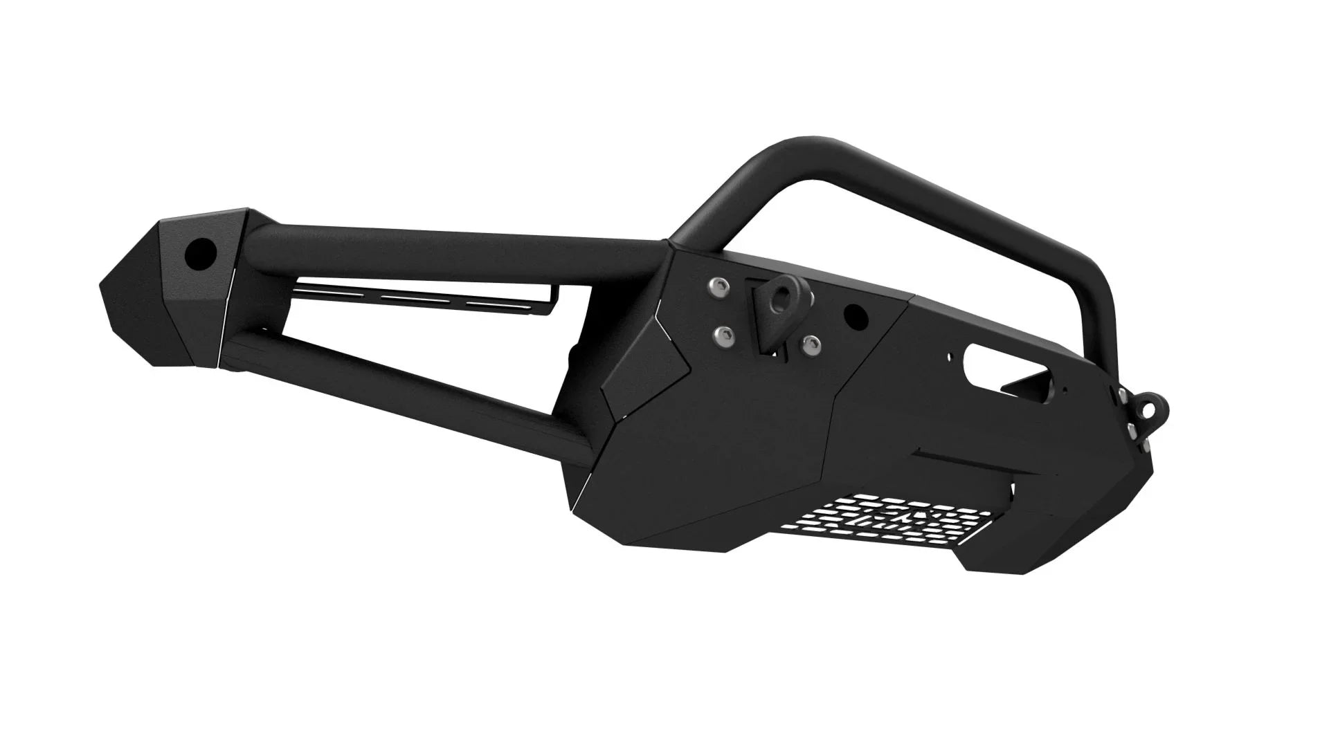 Heavy-duty off-road steel front bumper with grille guard and winch mount for trucks or SUVs