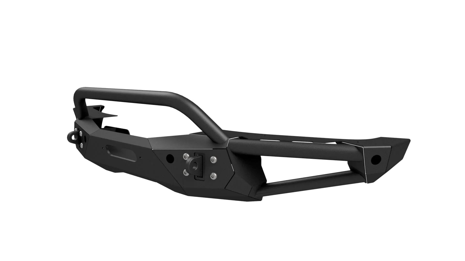 Steel off-road front bumper with winch mount and grille guard, ideal for Toyota and Jeep vehicles