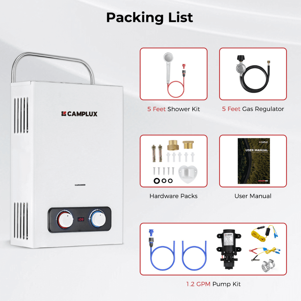 Camplux BD158P43 Tankless Propane Water Heater Pump Kit