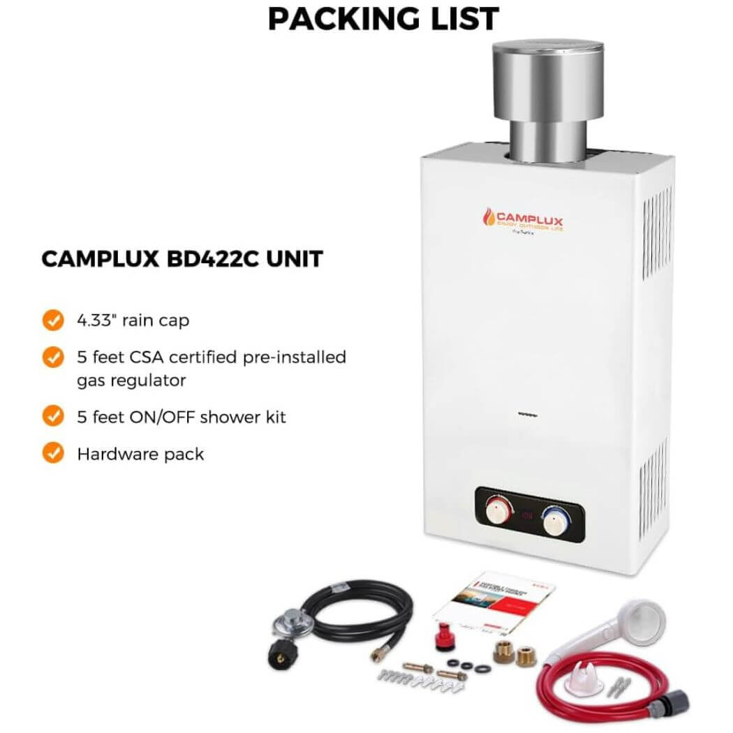 Camplux BD422C On Demand Water Heater Propane With Rain Cap