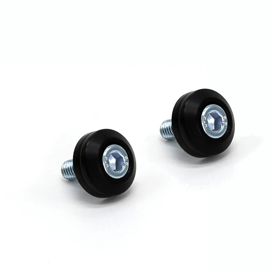 Pair of black M6 hex bolts with rubber washers for vehicle bed accessory mounting