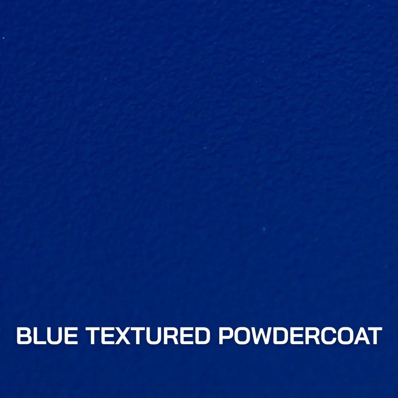 Blue textured powdercoat finish sample, rough surface, close-up for vehicle accessories.