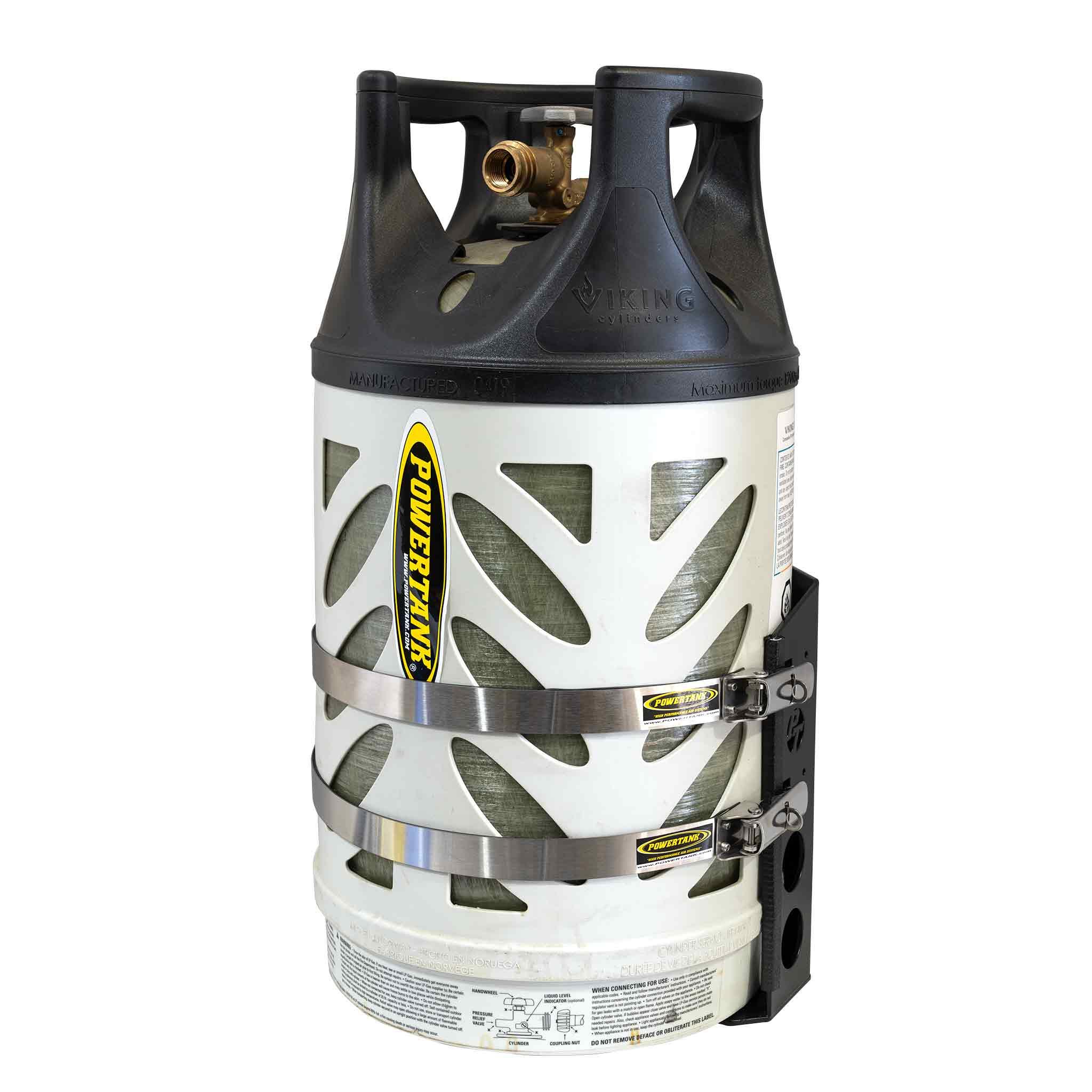 Propane tank with Power Tank mounting bracket for overlanding vehicles