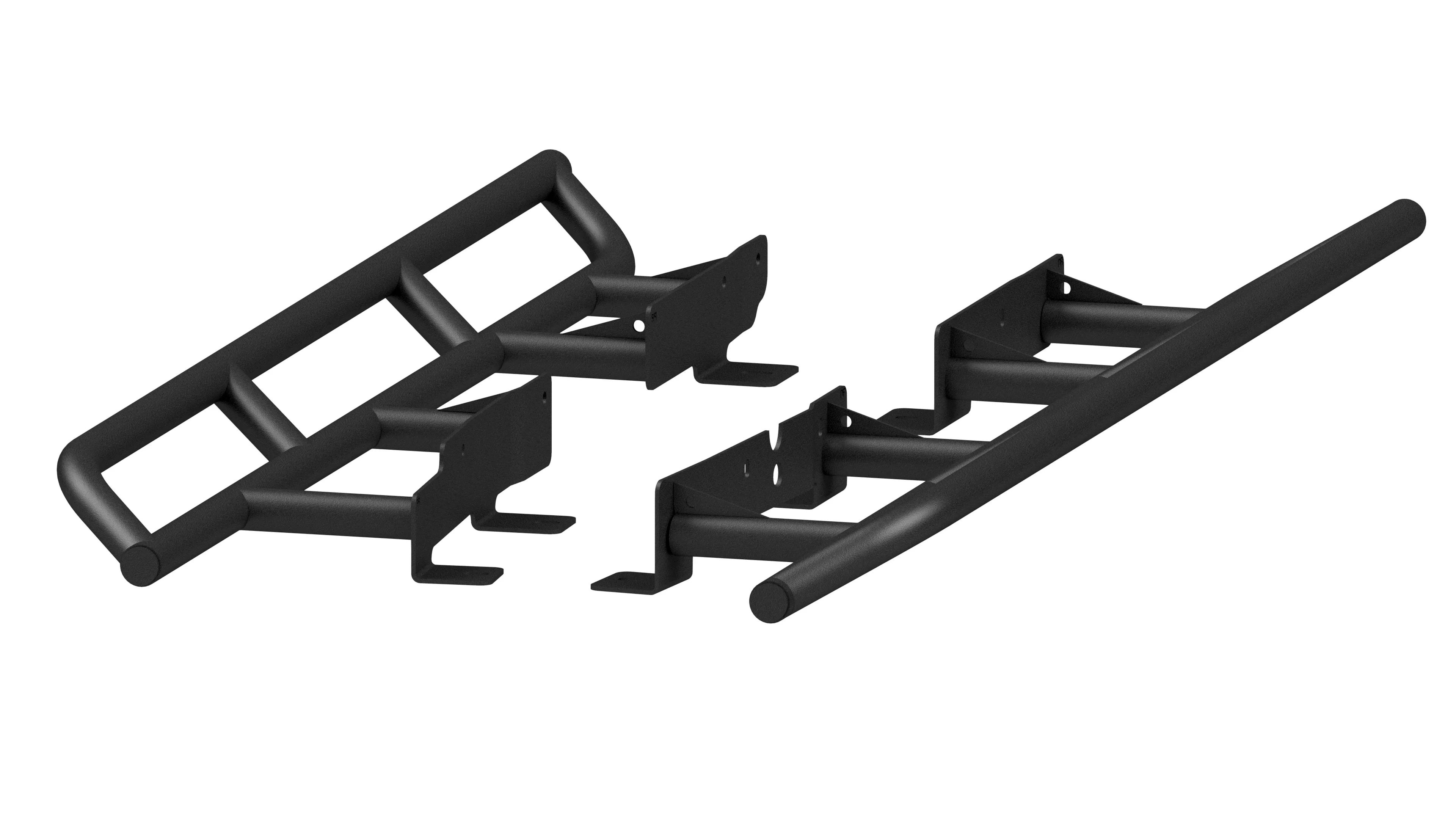 Black angled rock sliders for Ford Bronco, heavy-duty steel, on white background