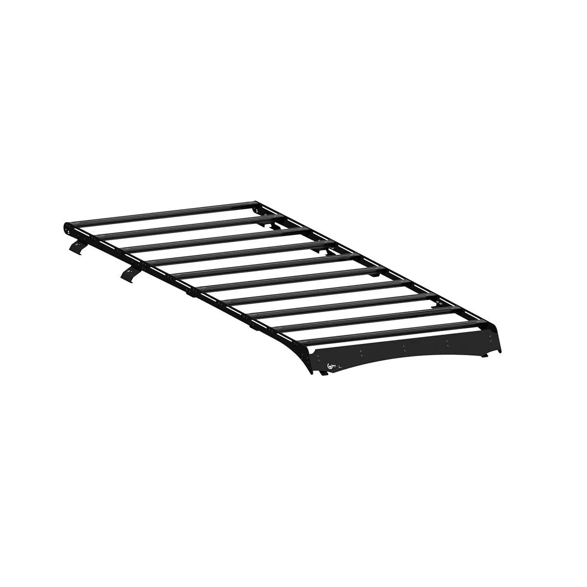 Black roof rack for Ford Bronco, side view, overlanding accessory on white background