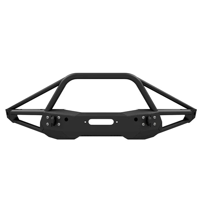 Heavy-duty steel front bumper for Ford Bronco, off-road and overlanding accessory.