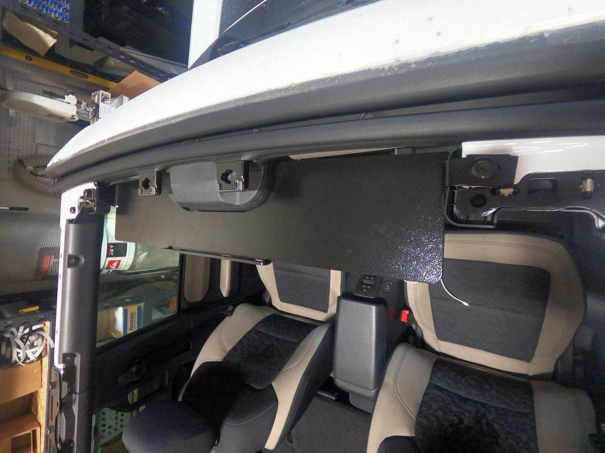Diabolical Inc Bronco Visor Shelf with radio mounted