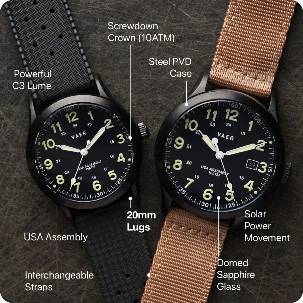 VAER C5 Tactical Field Watch - 40mm Ameriquartz