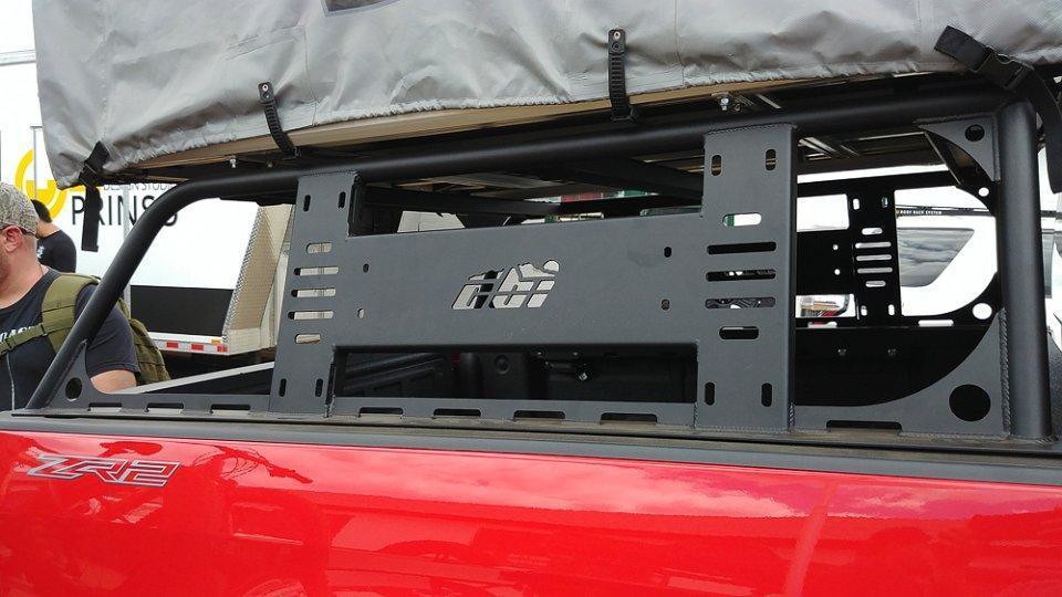 Chevy Colorado ZR2 with overland bed rack and rooftop tent, outdoor adventure gear