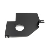 Black powder-coated engine bay panel with circular cutout for Toyota or Jeep vehicle accessories