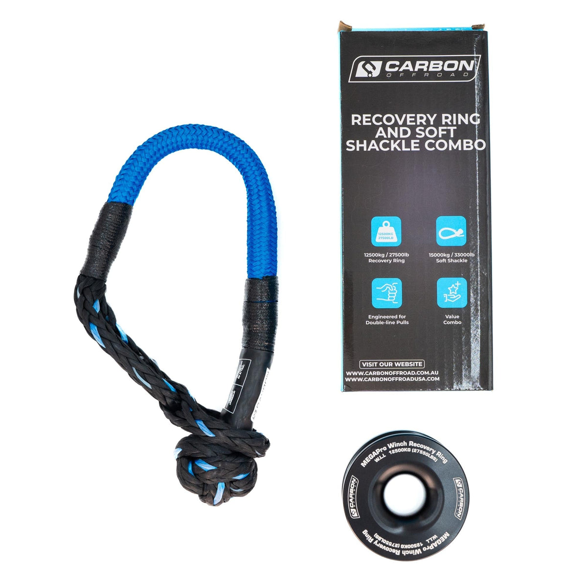 Carbon Offroad recovery ring and soft shackle combo for universal fit