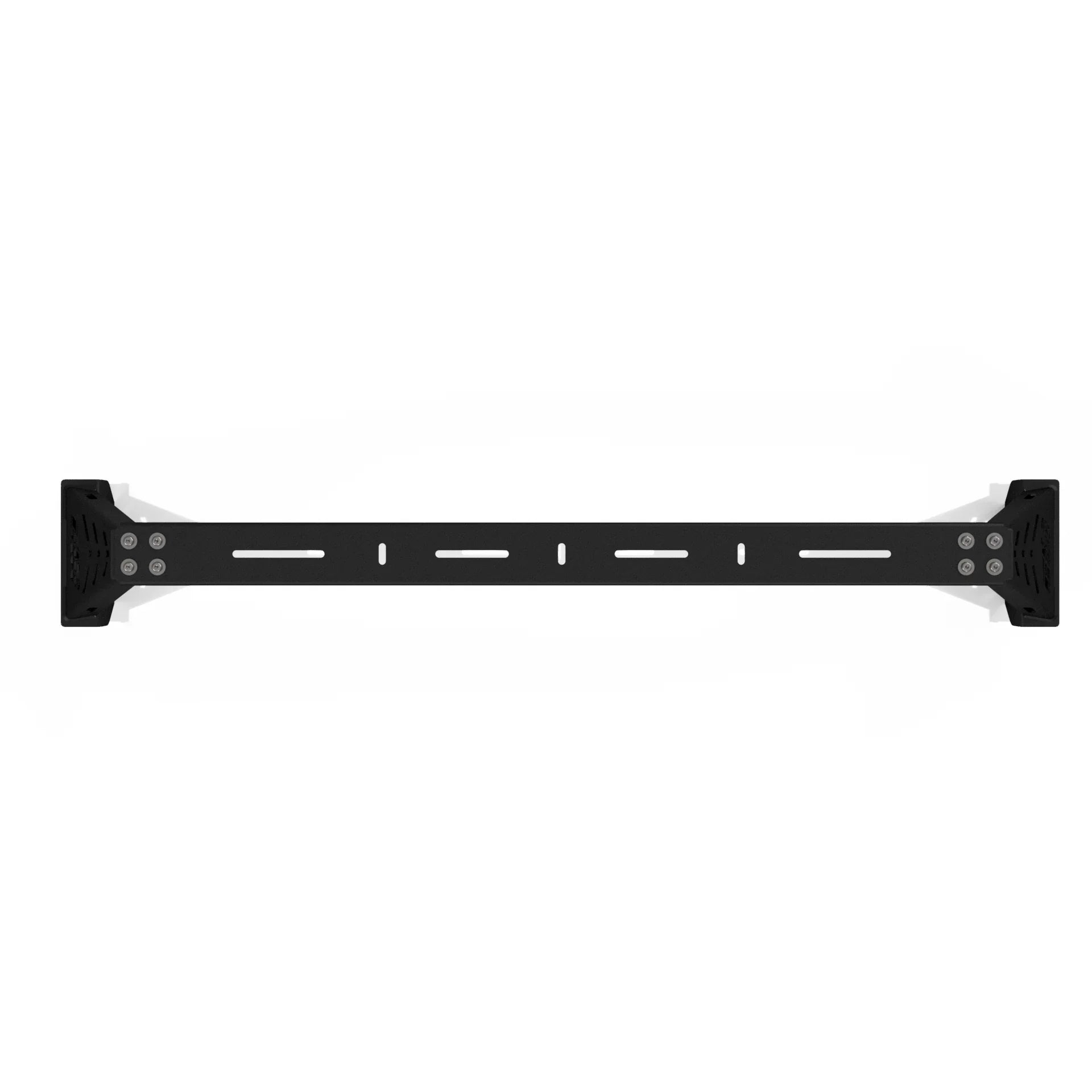 Black steel bed bar weldment for overlanding truck bed accessory mounting