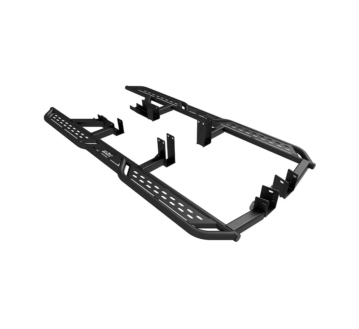 Heavy-duty black steel Colorado rock sliders with mounting brackets for off-road vehicles