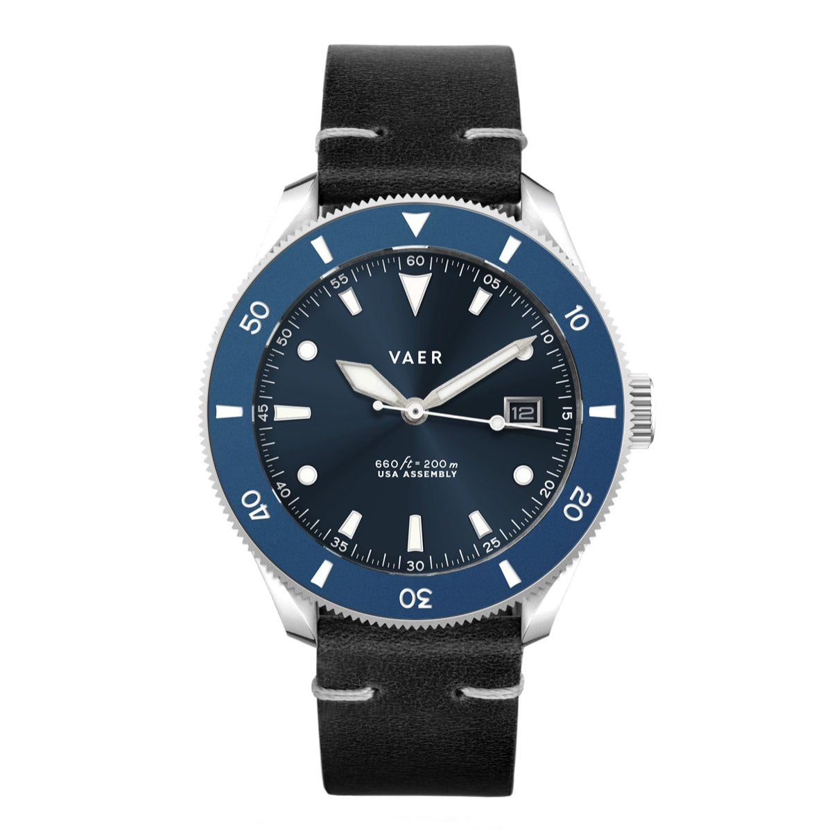 VAER D4 Meridian Watch - Navy - Matte USA Solar 42mm