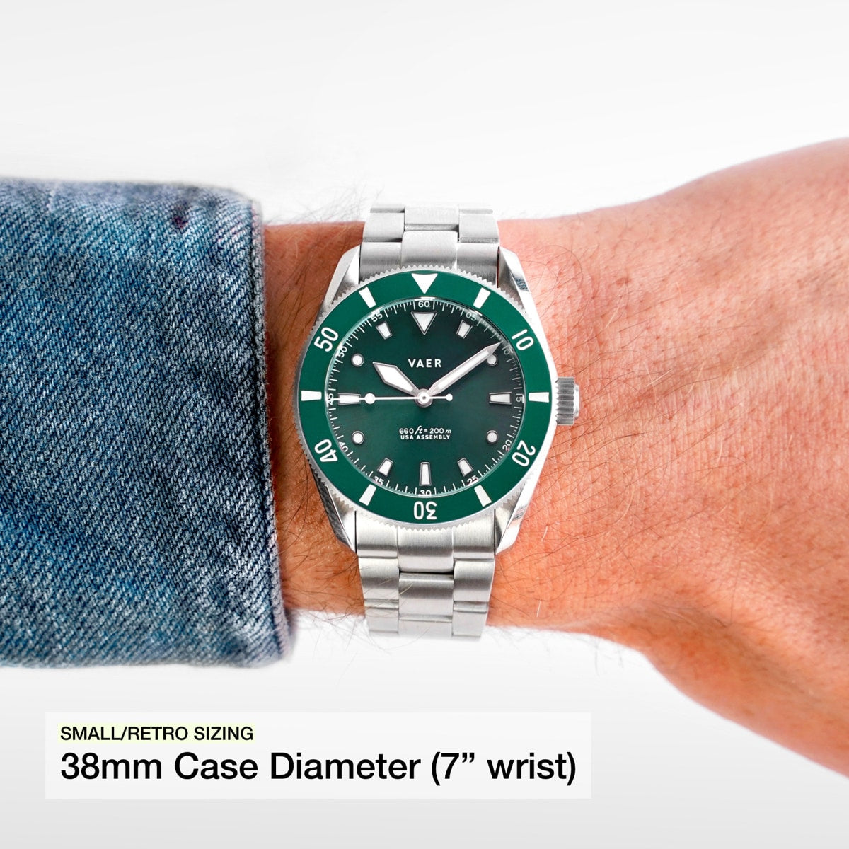 VAER D4 Meridian Green Solar Mens Watch - 38mm USA