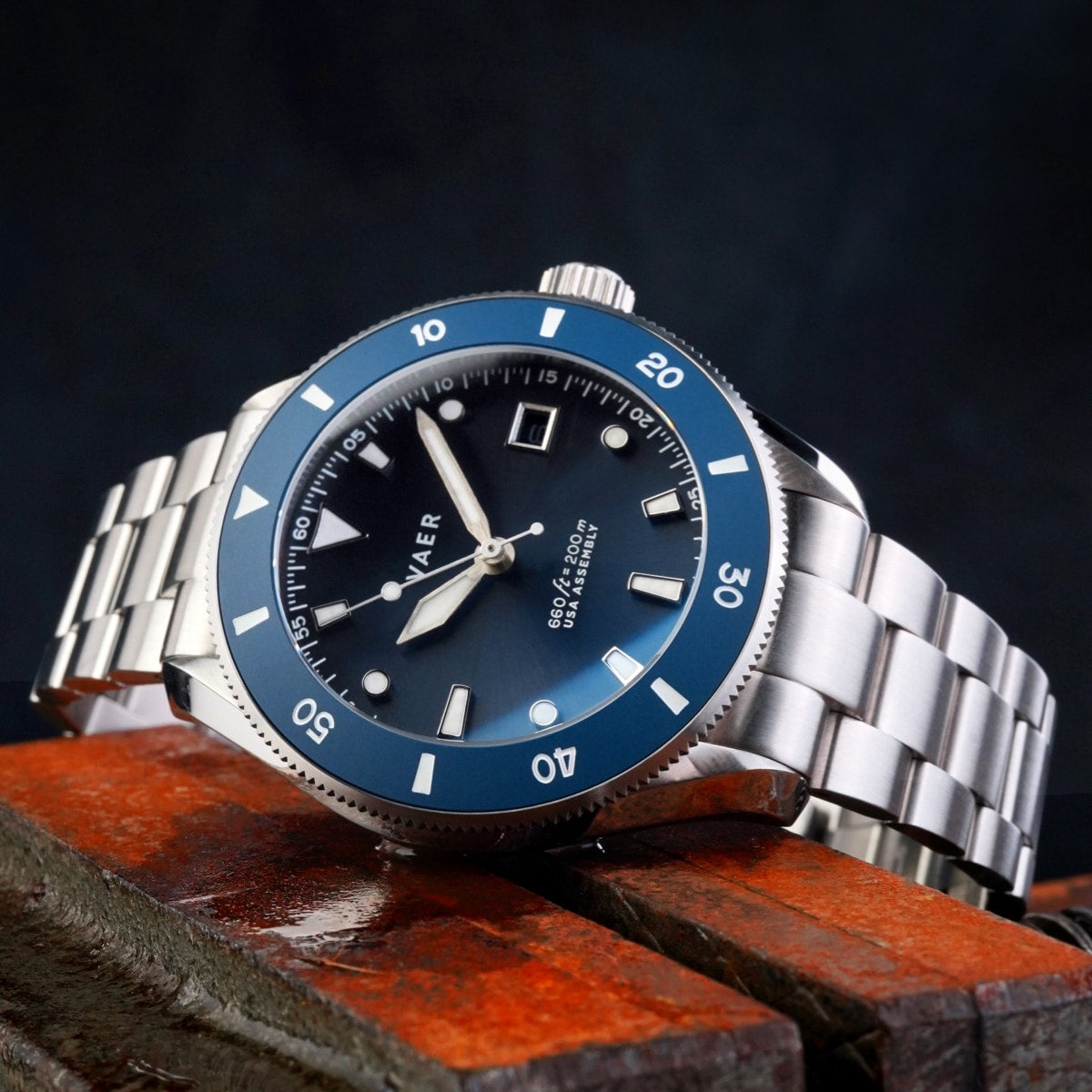 VAER D4 Meridian Watch - Navy - Matte USA Solar 42mm