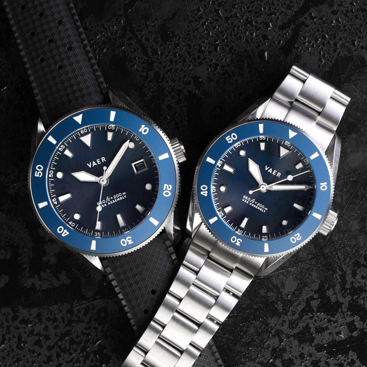 VAER D4 Meridian Watch - Navy - Matte USA Solar 42mm