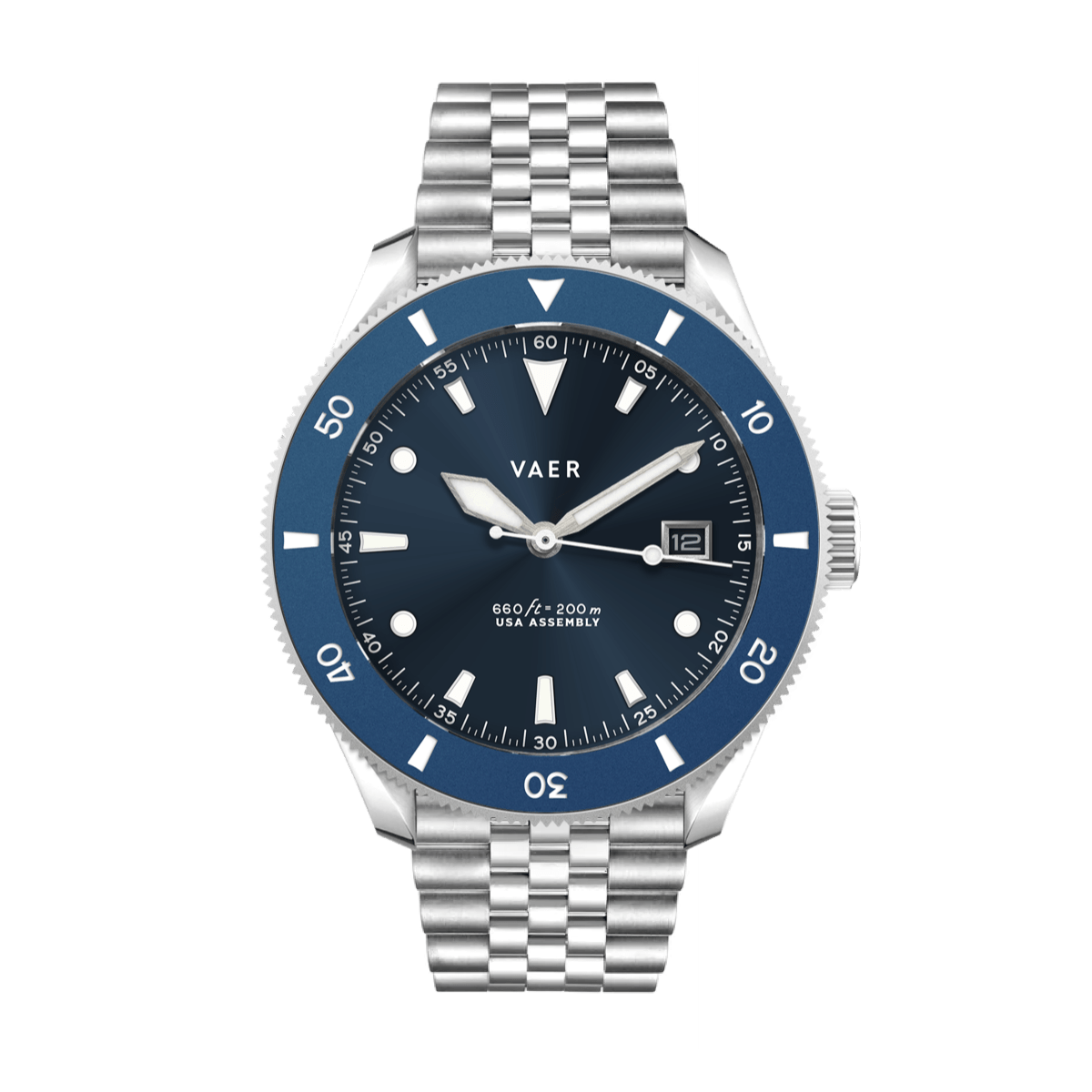 VAER D4 Meridian Watch - Navy - Matte USA Solar 42mm