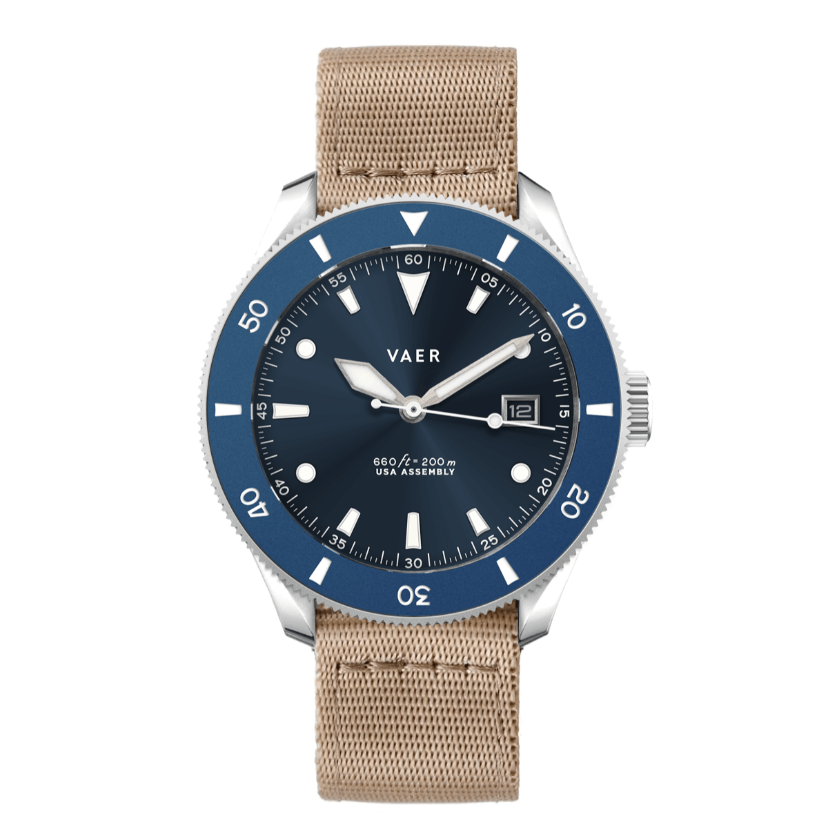 VAER D4 Meridian Watch - Navy - Matte USA Solar 42mm