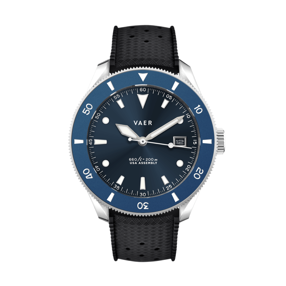 VAER D4 Meridian Watch - Navy - Matte USA Solar 42mm