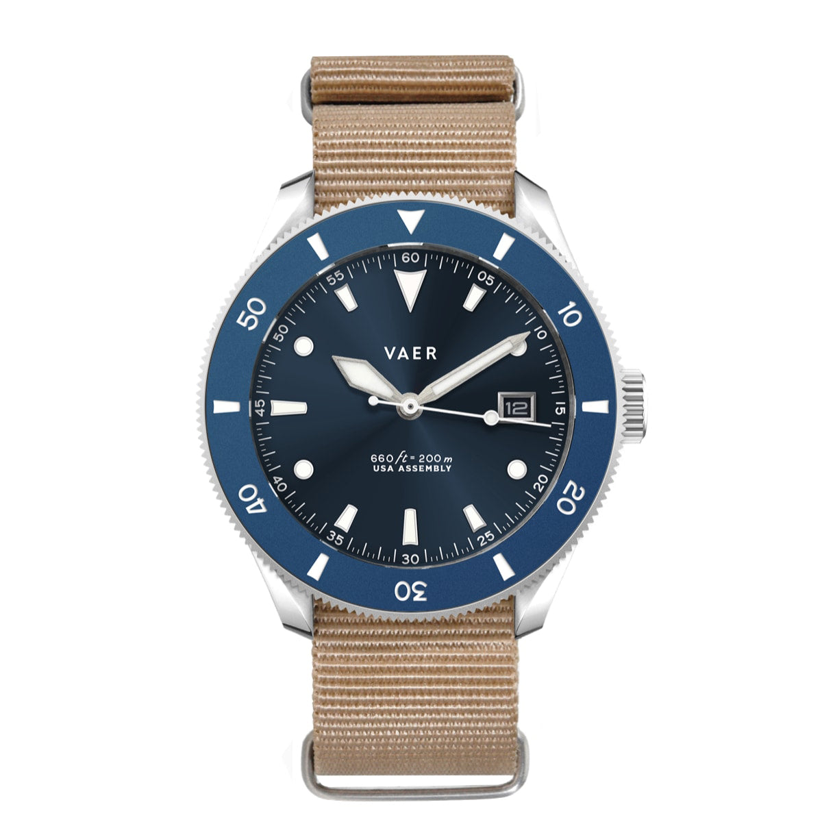 VAER D4 Meridian Watch - Navy - Matte USA Solar 42mm