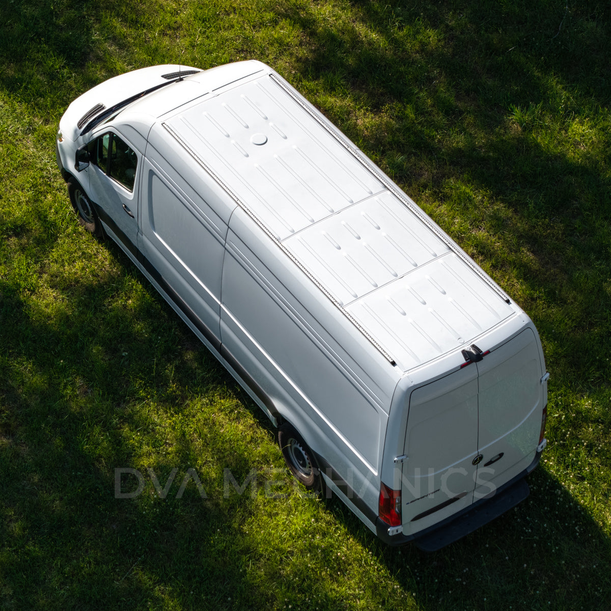 Aerial view of Sprinter with DVA LoadSpan roof rails