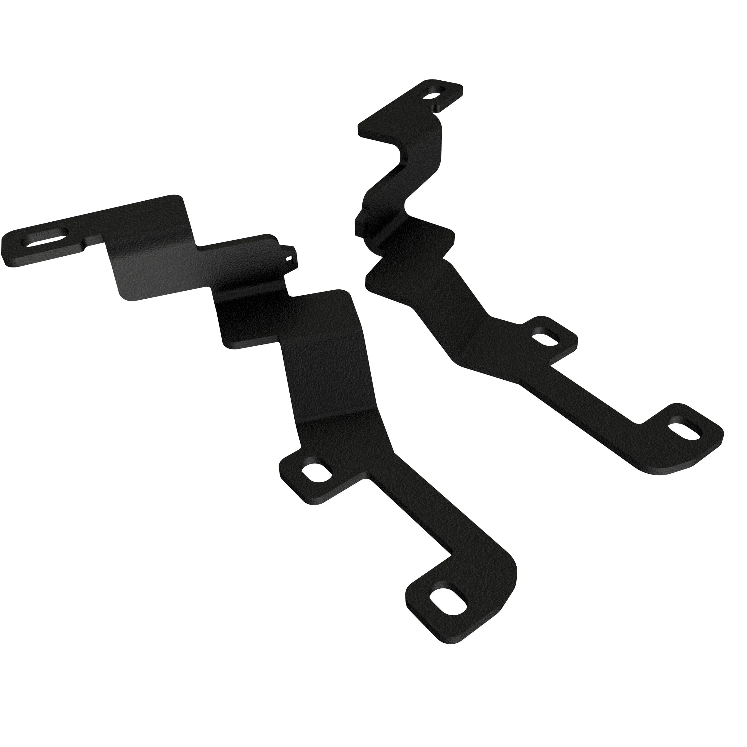 Pair of black metal mounting brackets for overland vehicle accessories