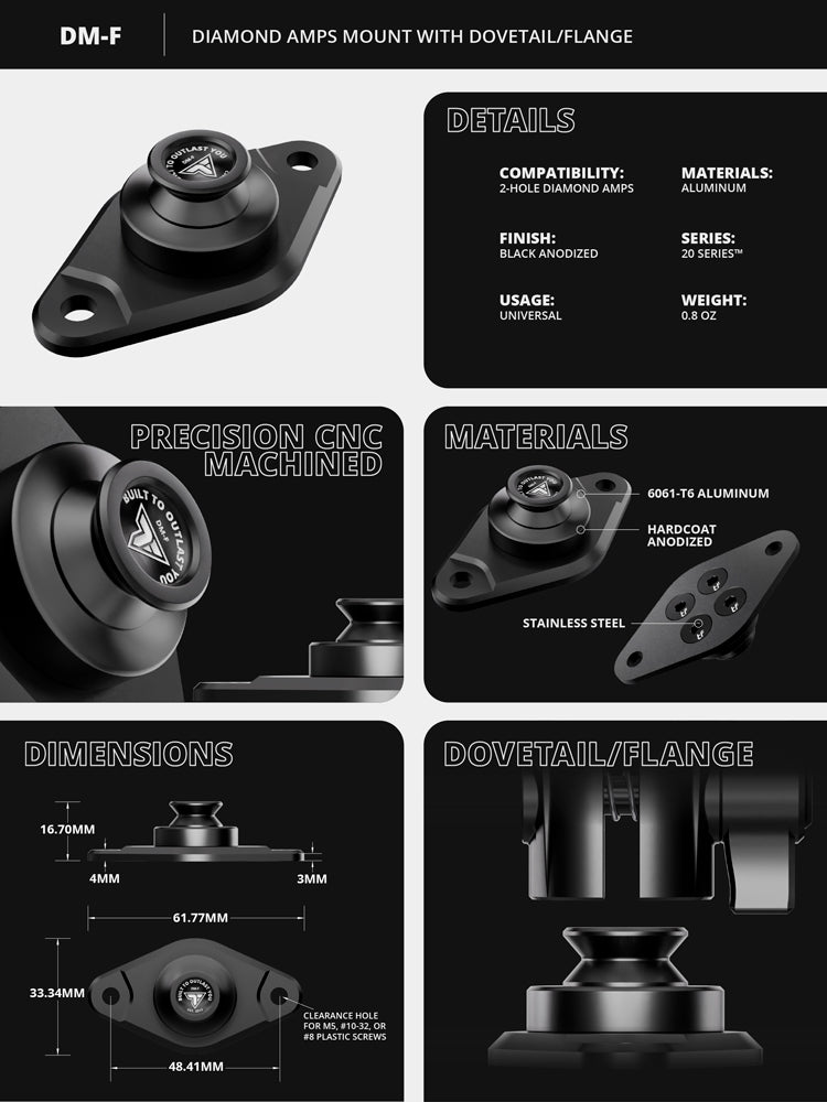 Tackform diamond amps mount with dovetail/flange top for universal fit