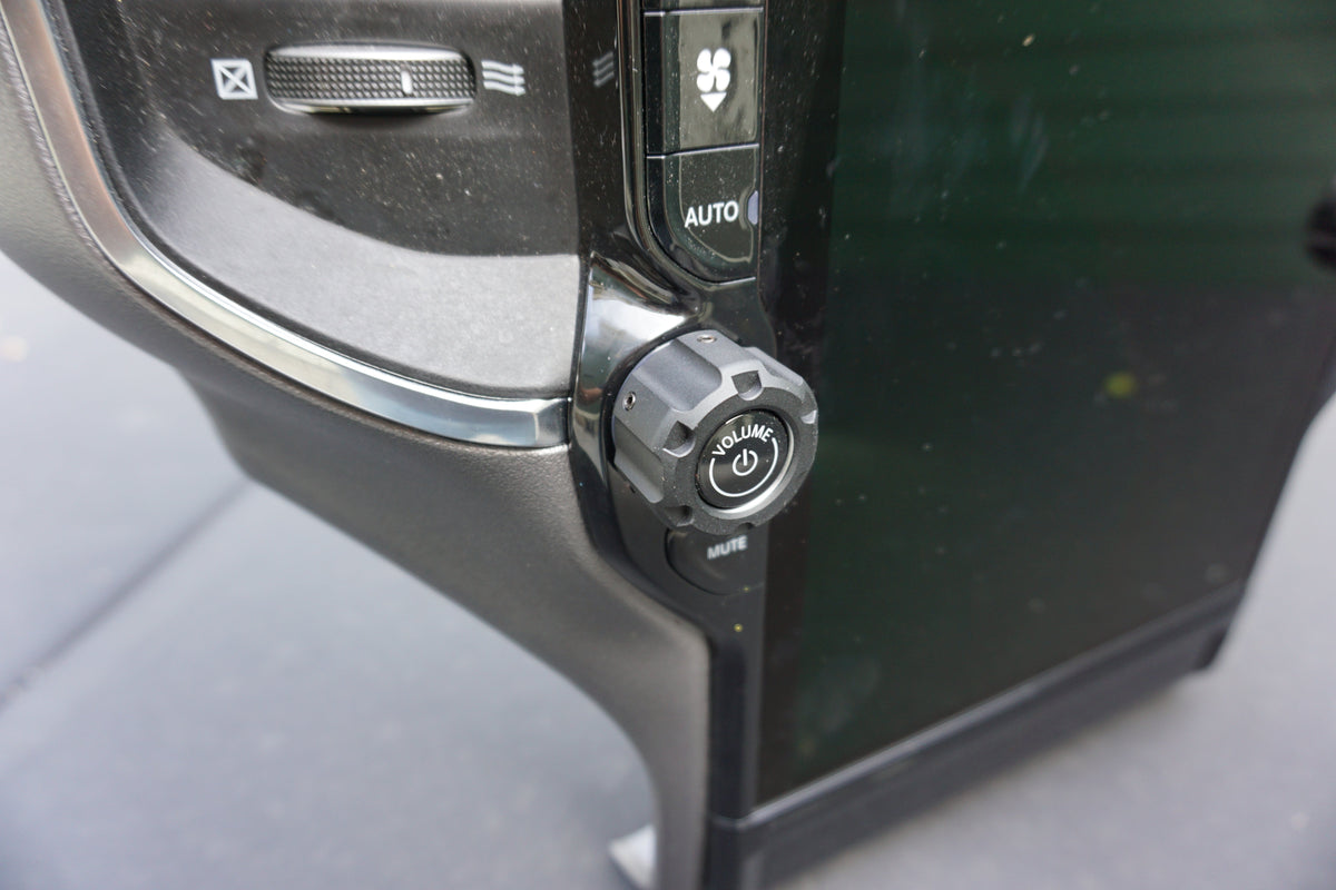 AJT Design black anodized billet radio knobs for 2025+ Ram with 14.5" screen