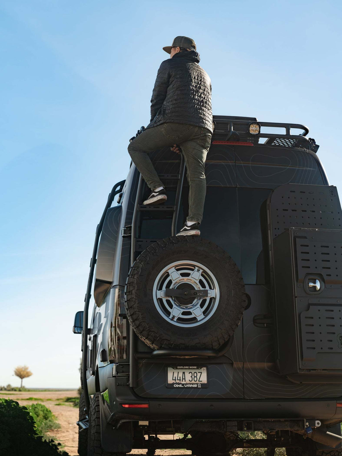 Canyon Adventure Vans Explorer ladder and tire carrier for Mercedes Sprinter 2019+