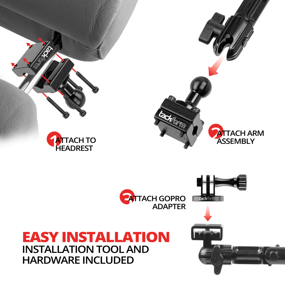 Tackform headrest camera mount for universal fit
