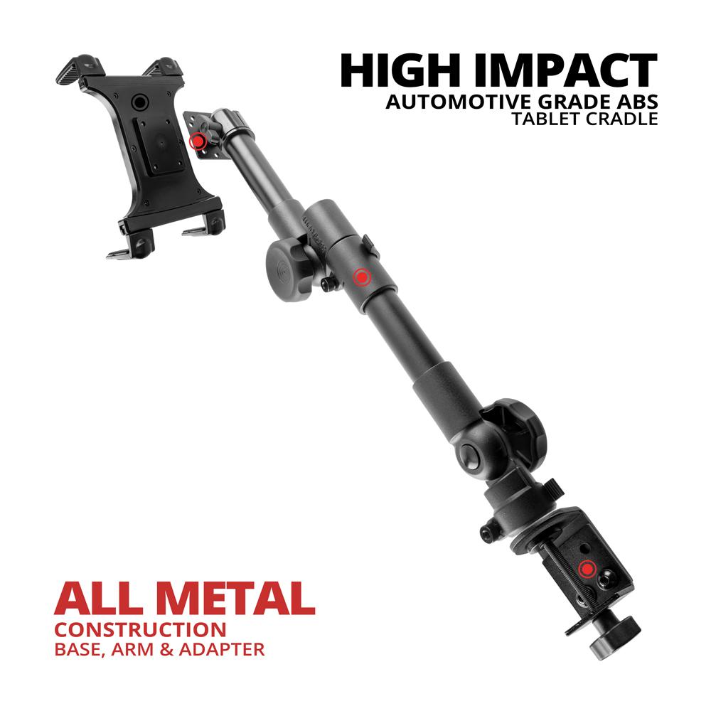 Tackform table clamp tablet mount with telescoping arm for universal fit