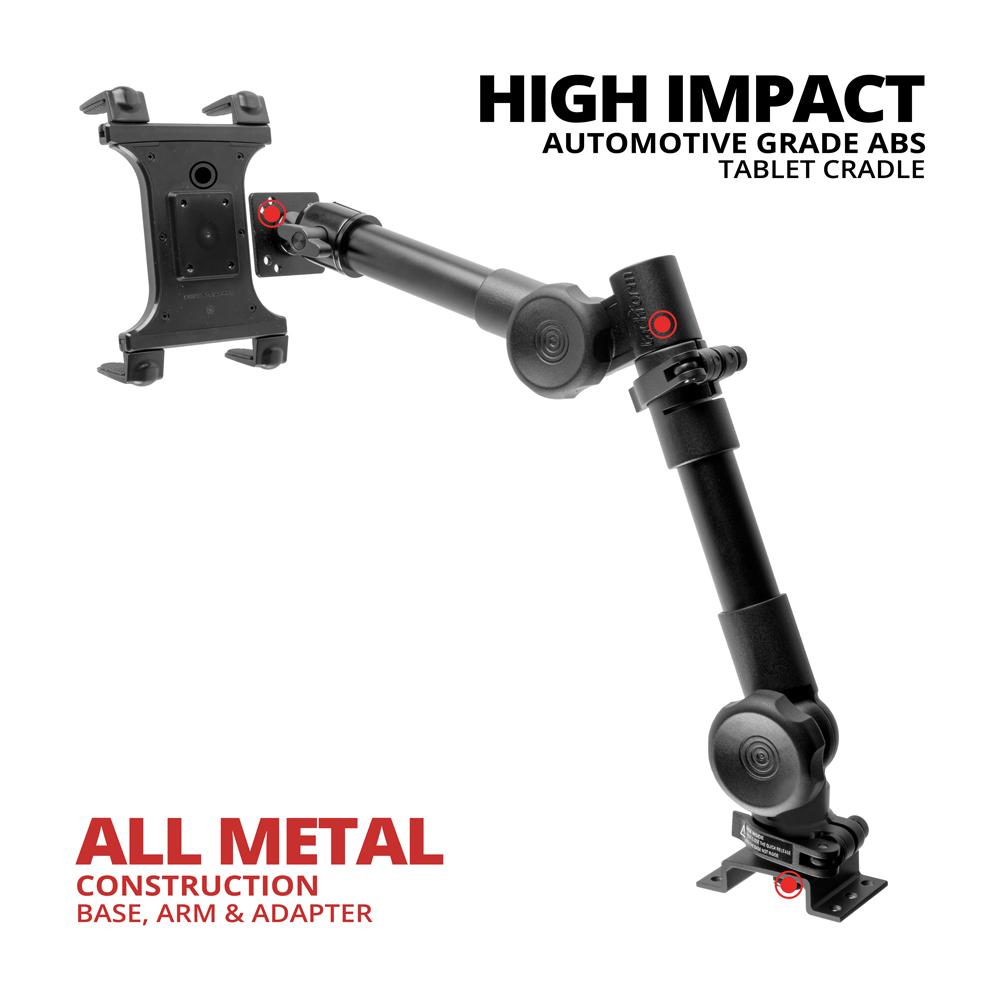 Tackform drill base tablet mount with 24 inch arm for universal fit