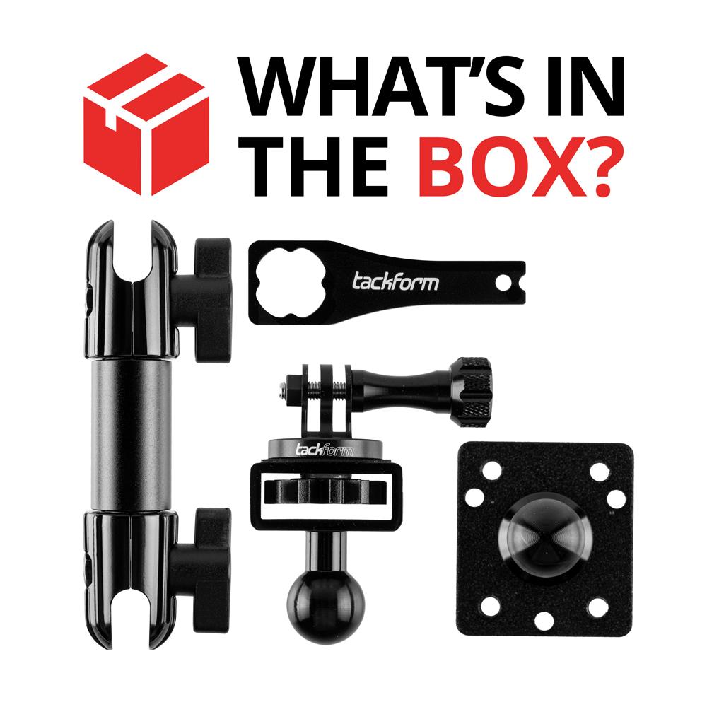 Tackform action camera mount with 4.75" arm and AMPS base for universal fit