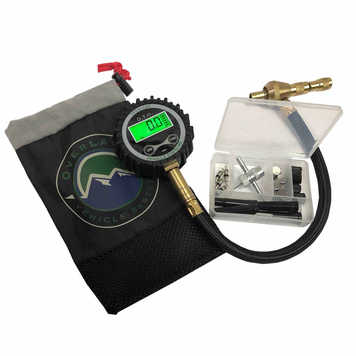 Up Down Air tire deflator with valve kit and storage bag
