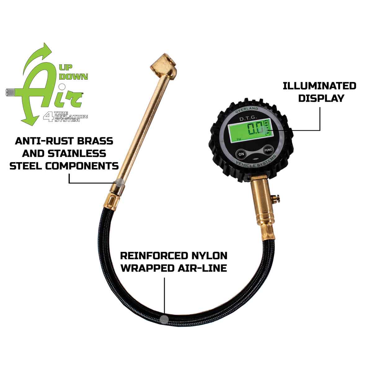 Up Down Air digital tire gauge with valve kit and storage bag - view 4