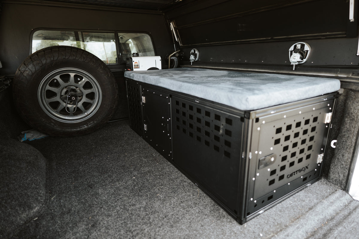 Dirtbox Overland interior storage bench for canopy campers, universal fit