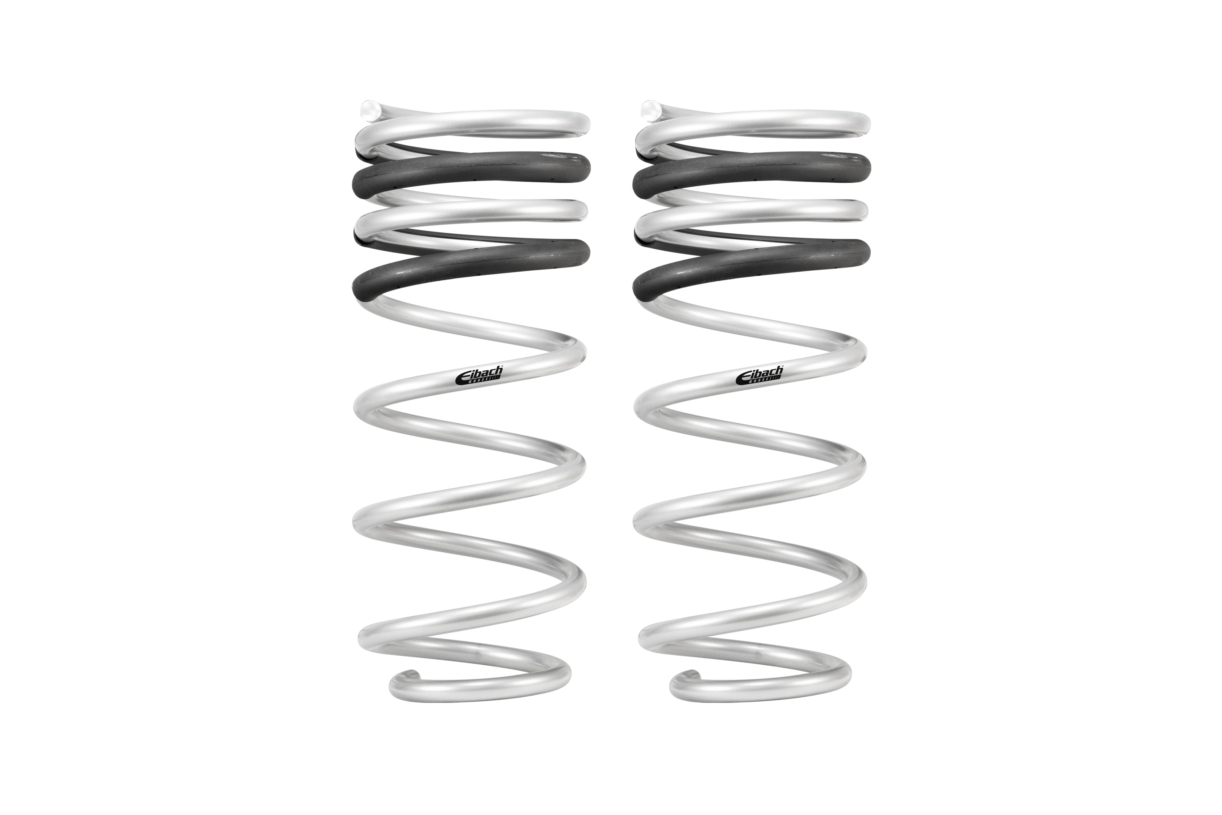 Pair of silver and black suspension coil springs for Toyota off-road vehicles and trucks