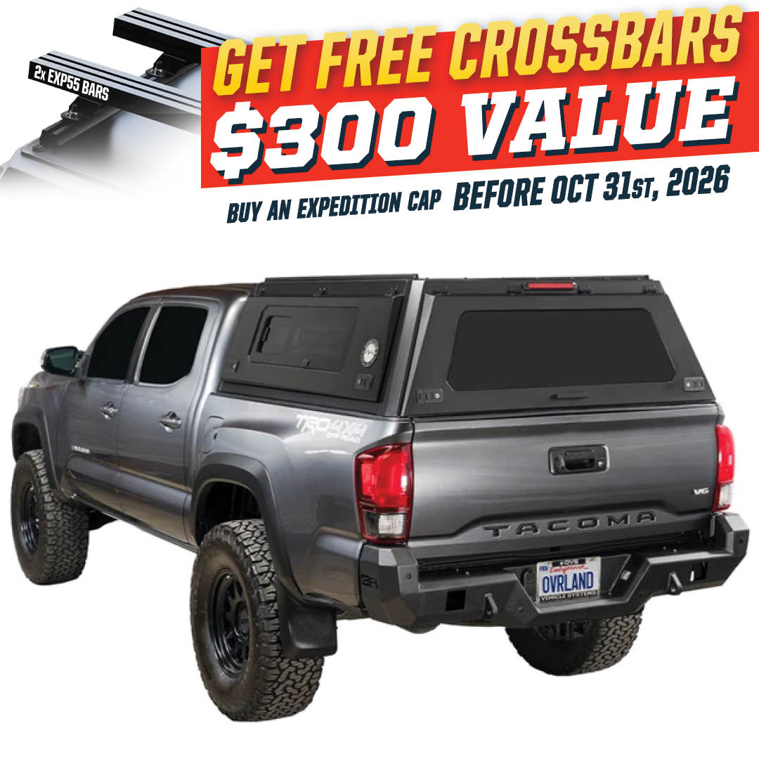 OVS Expedition PRO+ truck cap with full windows for 2016-2023 Toyota Tacoma