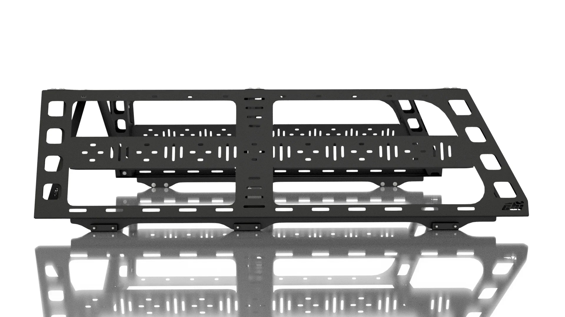 Ford F-150 truck bed rack, black modular steel, for overlanding and gear mounting