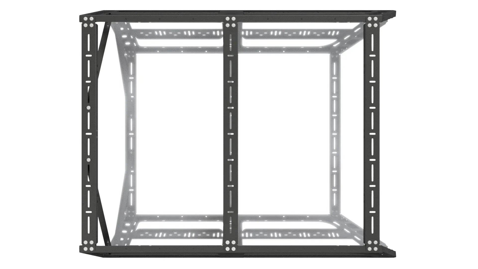 Steel truck bed rack for Ford F-150, modular design, overlanding accessory, side view