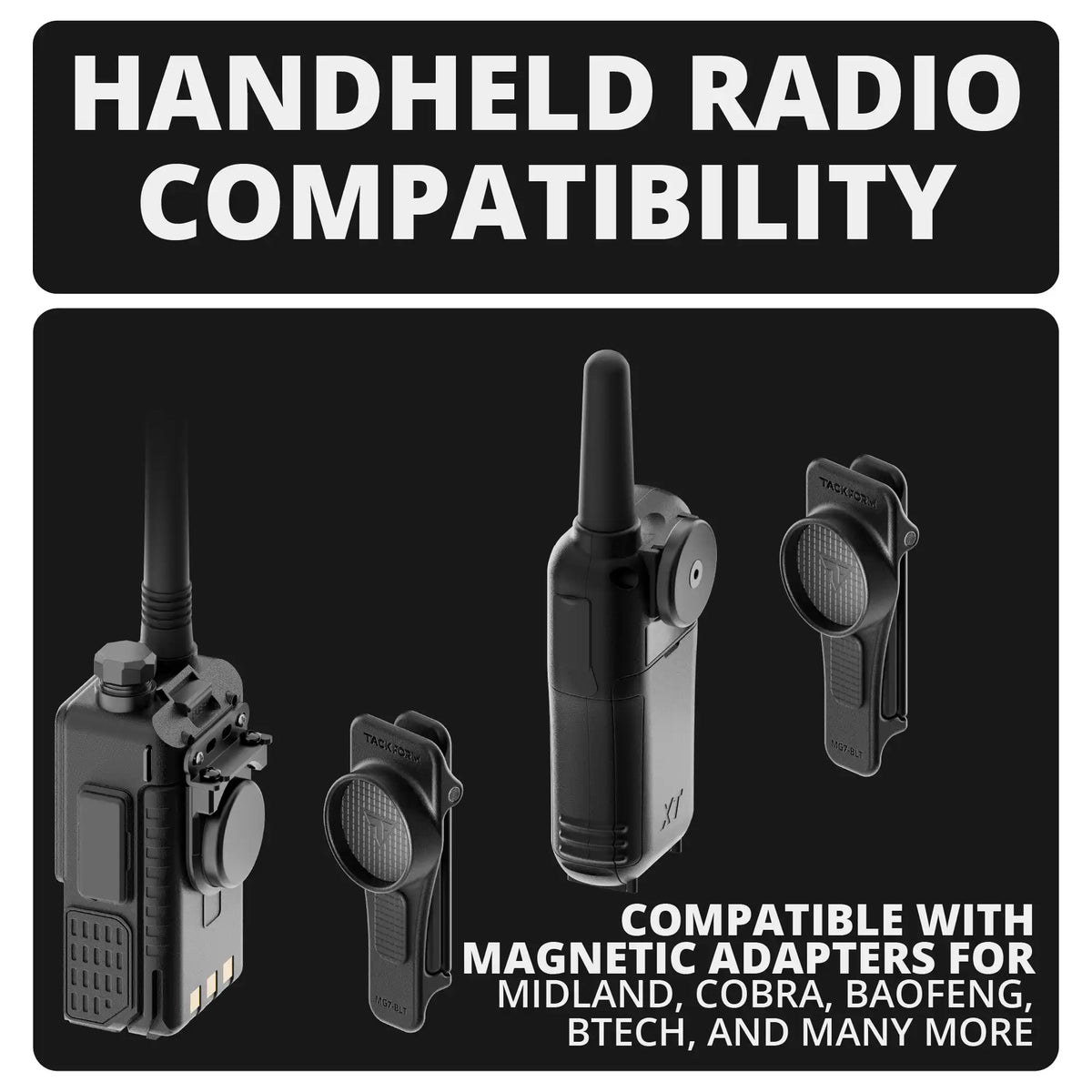 Tackform magnetic radio belt clip receiver for handheld radios, universal fit
