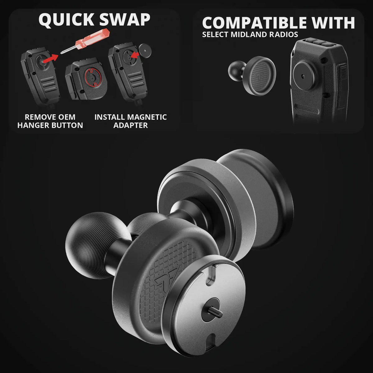 Tackform magnetic CB mic holder with 20mm ball for Midland MXT radios