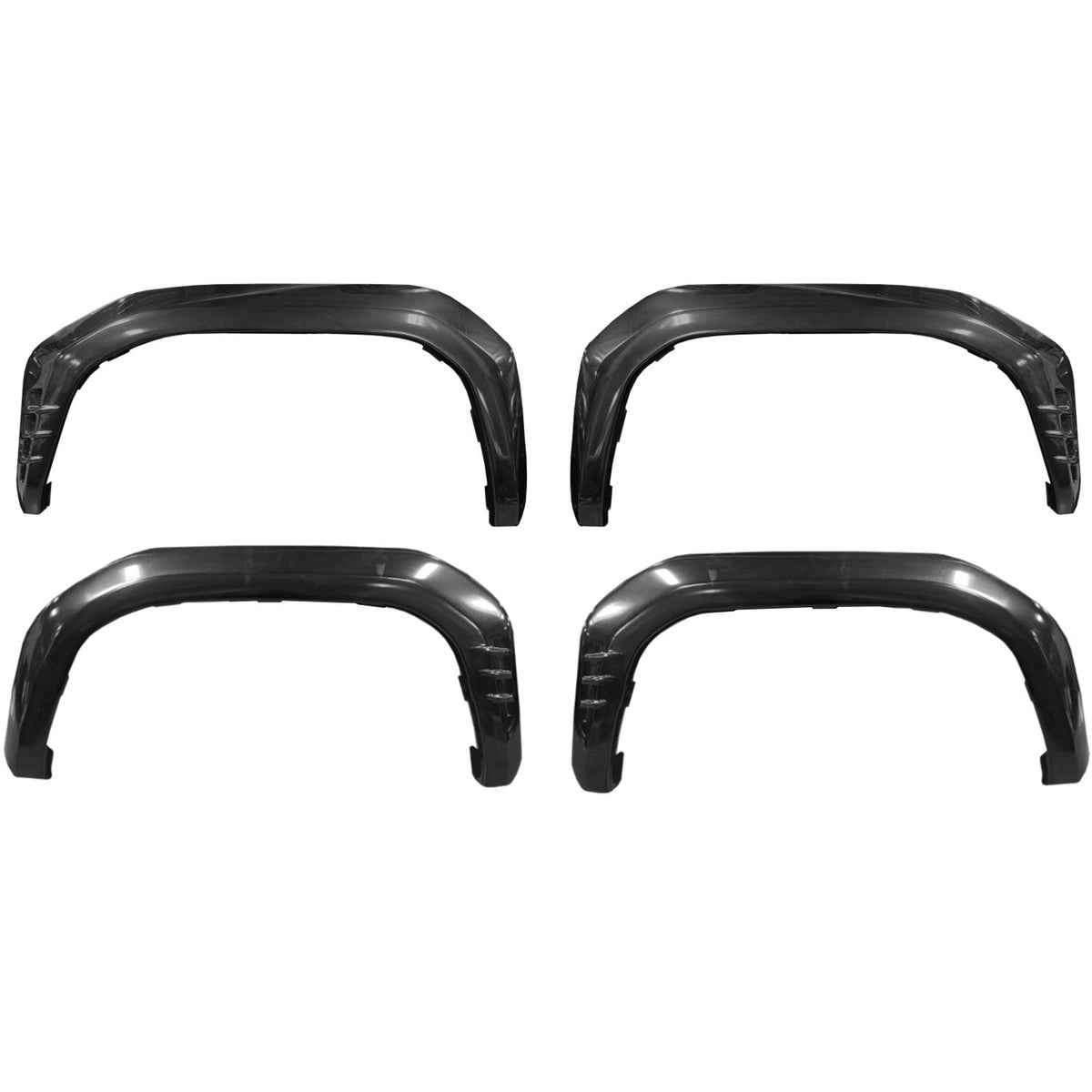 Set of eight black Ecoological fender overlay pieces for the 2024-2026 Toyota Tacoma SR and SR5, laid out in two rows