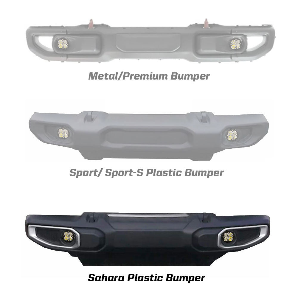 Baja Designs Jeep JL/JT Squadron-R SAE Fog Pocket Light Kit - Jeep 2020-2026 Gladiator; 2018-2026 Wrangler JL; NOTE: w/ OE Sahara Bumper