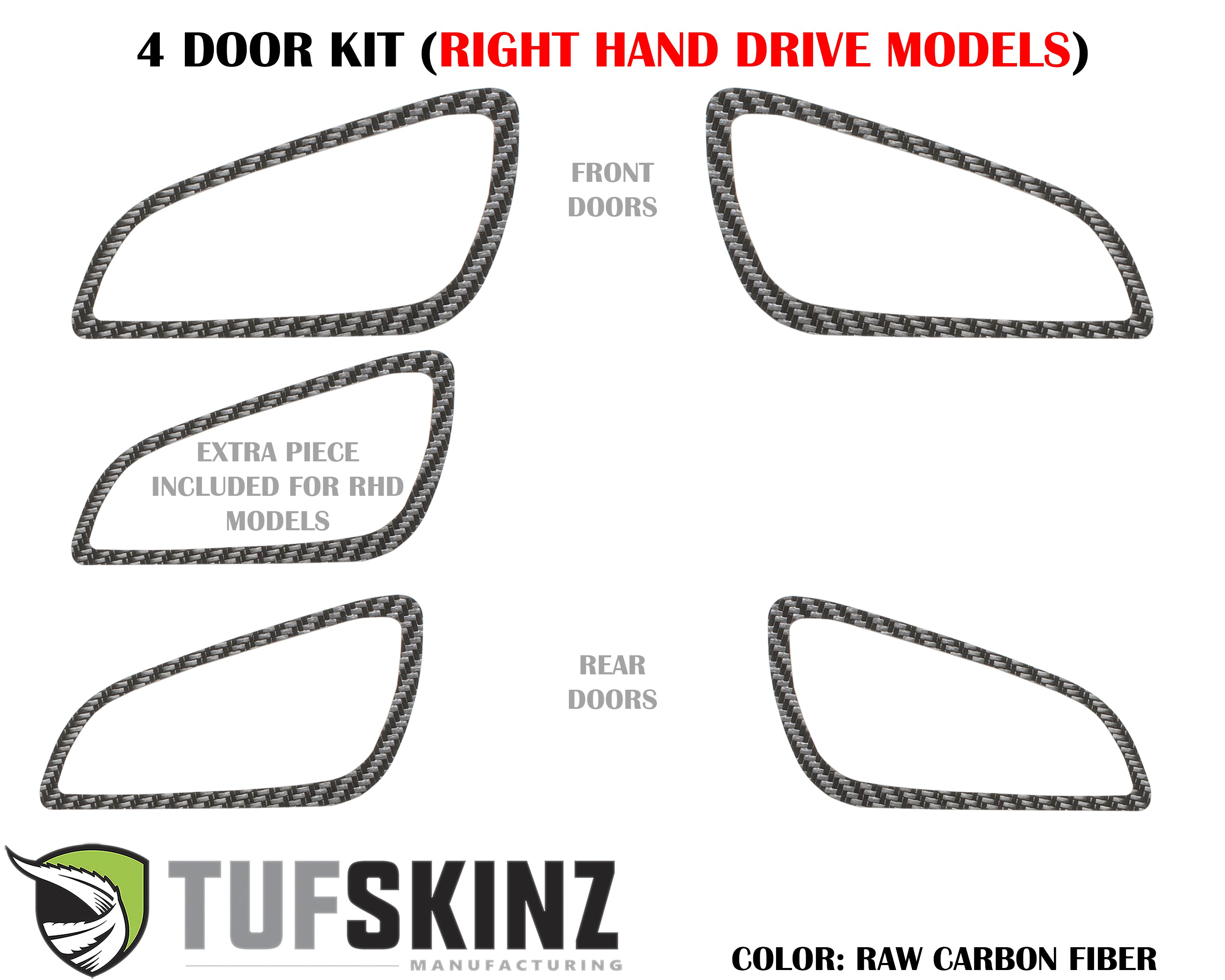 (RHD)Interior Door Handle Suround(4 Doors) Accent Trim Fits 2015-2018 Ford Focus Right Hand Drive Both Real Carbon Fiber(Raw)
