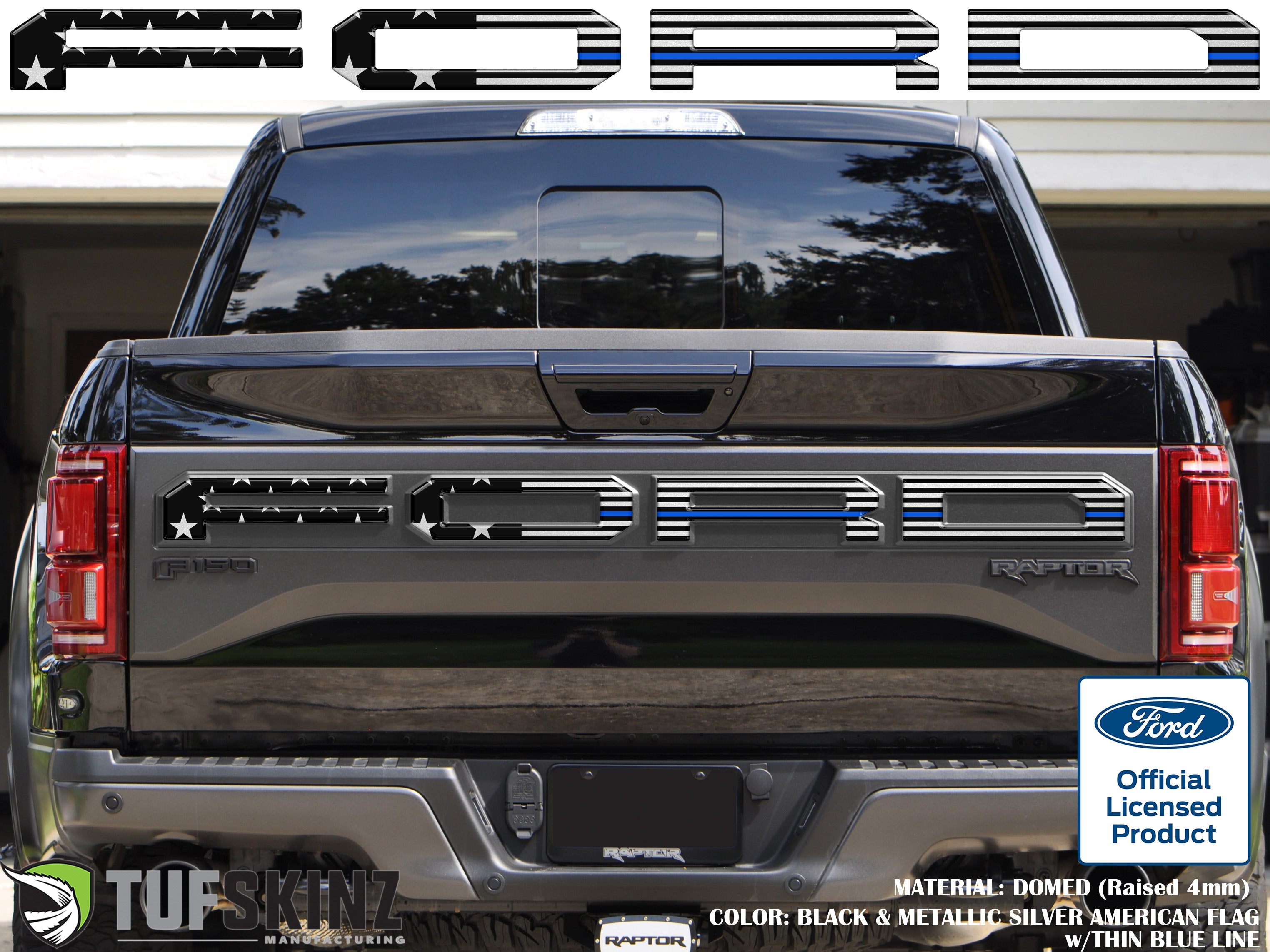 "FORD" Raptor Tailgate Lettering Overlays Fits 2015-2018 Ford F-150 2015-2018 Thin Blue Line Edition American Flag