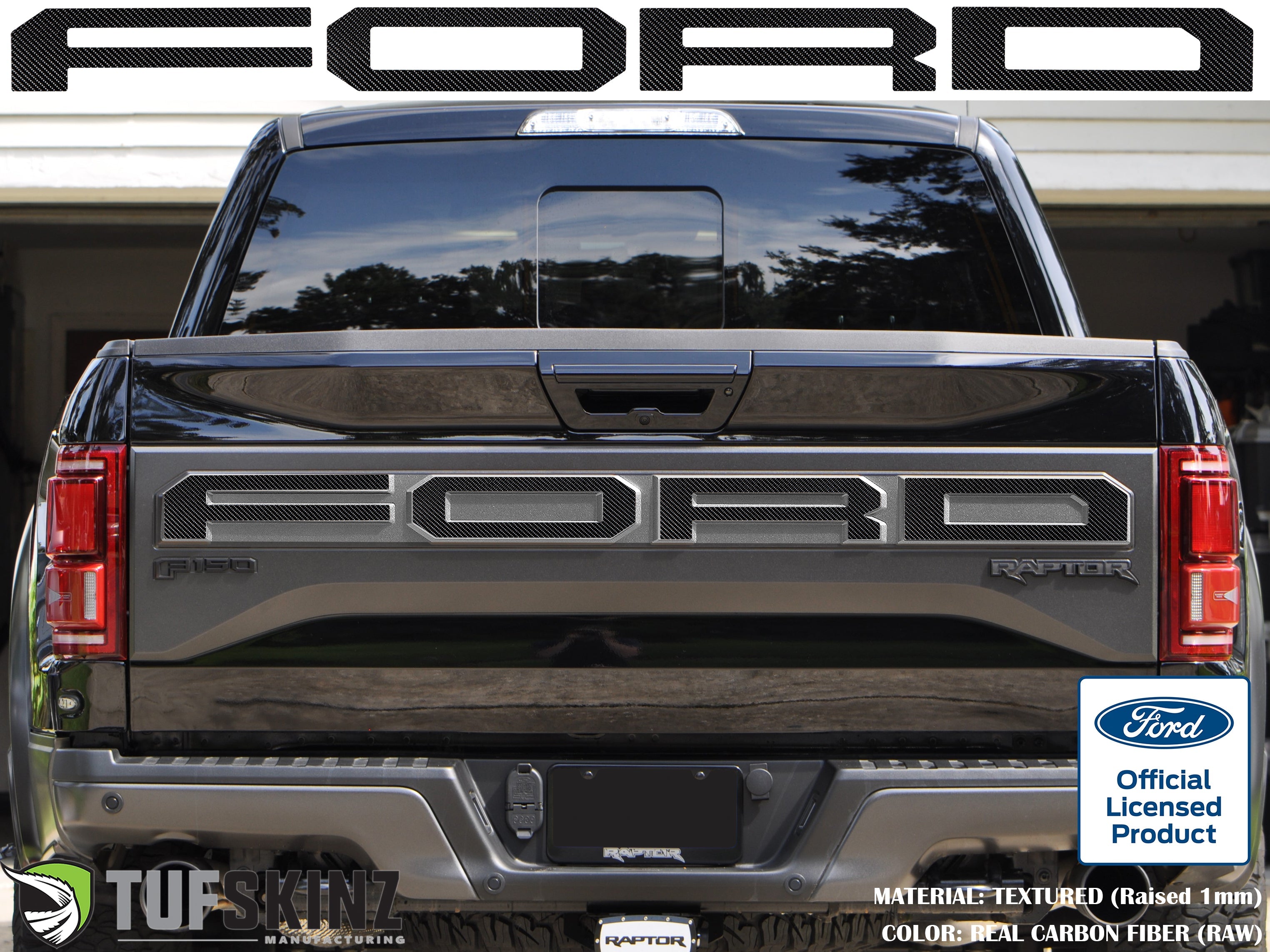 "FORD" Raptor Tailgate Lettering Overlays Fits 2015-2018 Ford F-150 2015-2018 Real Carbon Fiber(Raw)